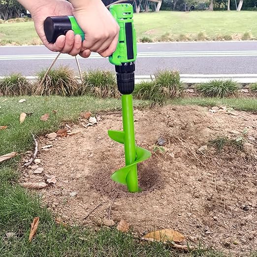 Green Garden Auger Drill Bit for Planting, 3.5"x16" Post Hole Digger & Bulb Planter Tool, Fits 3/8" Hex Drive Drill, for Seeds, Flowers, Tree Roots, Fence Posts and so on