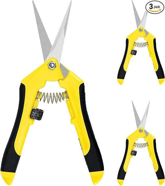 iPower 6.5 Inch Garden Hand Pruner Shears with Straight Stainless Steel Scissors, for Hydroponic Trimming Herb/Flowers/Vegetables/Plants, Yellow, 3-Pack