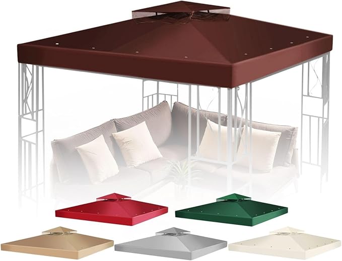 Flexzion Gazebo Cover Replacement Canopy Top (10x10 ft/ 120''x120") - Double Tier Top Canopy Cover Replacement with UV30+, Dirt, Water Resistant for Outdoor, Sunshade, Garden, Patio, Pavilion (Brown)