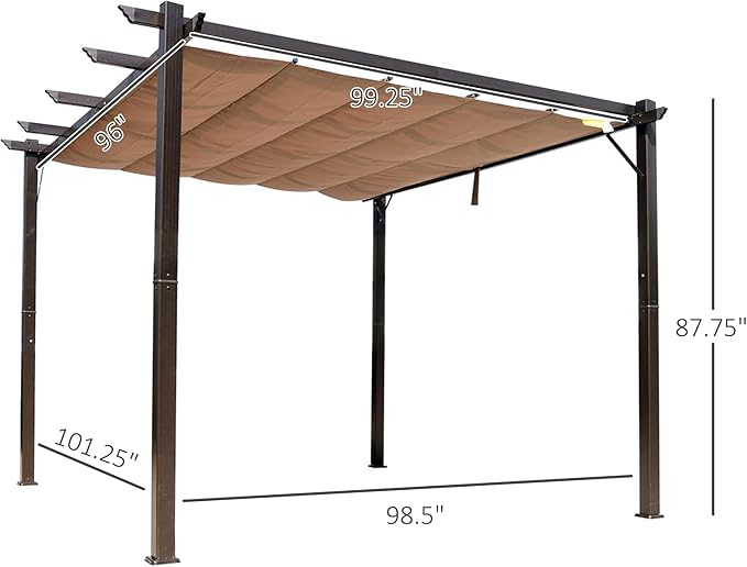 Outsunny 10' x 10' Aluminum Patio Pergola with Retractable Pergola Canopy, Backyard Shade Shelter for Porch, Outdoor Party, Garden, Grill Gazebo, Brown
