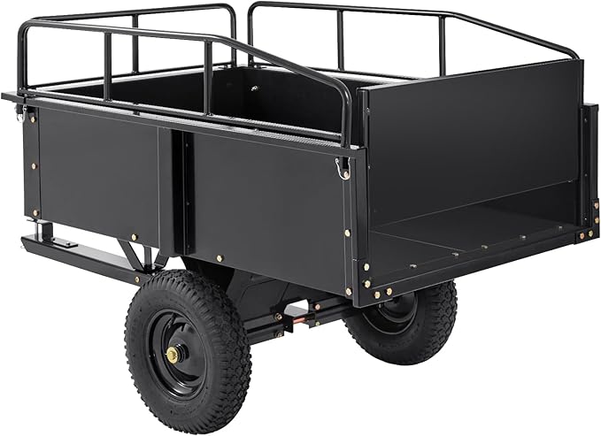VEVOR Heavy Duty ATV Trailer Steel Dump Cart, 750 lbs 15 Cubic Feet, Garden Utility Trailer Yard Trailers with Removable Sides for Riding Lawn Mower Tractor