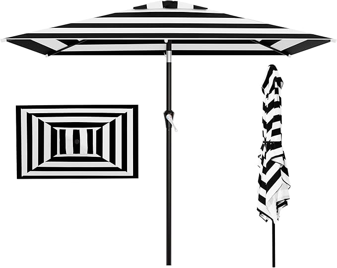 AreShark 6.5' x 10' Rectangular Patio Umbrellas for Outdoor, Outdoor Table Umbrella, Large Outdoor Patio Umbrellas with 6 Sturdy Ribs for Pool, Garden, Deck & Market (Black & White Stripe)