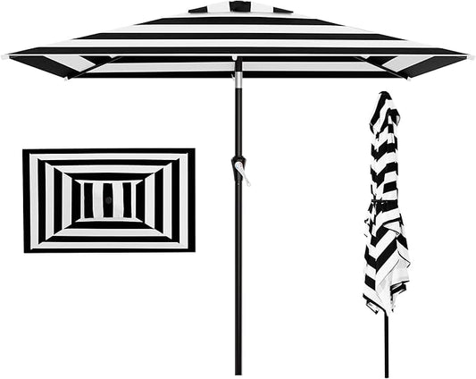 AreShark 6.5' x 10' Rectangular Patio Umbrellas for Outdoor, Outdoor Table Umbrella, Large Outdoor Patio Umbrellas with 6 Sturdy Ribs for Pool, Garden, Deck & Market (Black & White Stripe)