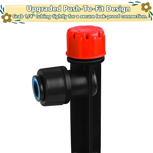 Push-to-Fit Drip Irrigation Emitters for 1/4" Drip Irrigation Tubing, 30 Pieces Adjustable 360 Degree Water Flow Drippers Sprayer on Stake 360° Full Circle Multi-Stream Irrigation Drippers