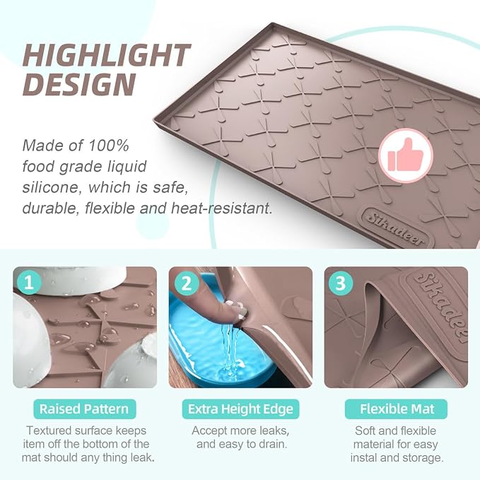 SIKADEER Waterproof Under Sink Mat 34" x 19" Cabinet Protector Silicone Mat | Heavy Duty Deep Drip Tray, Extra Thick Non Slip Liner for Kitchen & Bathroom, Pets, Organizer, Storage, Boots, Home Essential