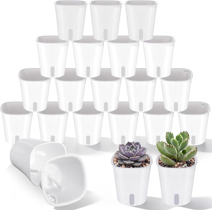 20 Pcs 3 Inch Self Watering Pots Self Watering Planters for Indoor Planters Plastic Garden Flower Pots with Level Indicator Vents