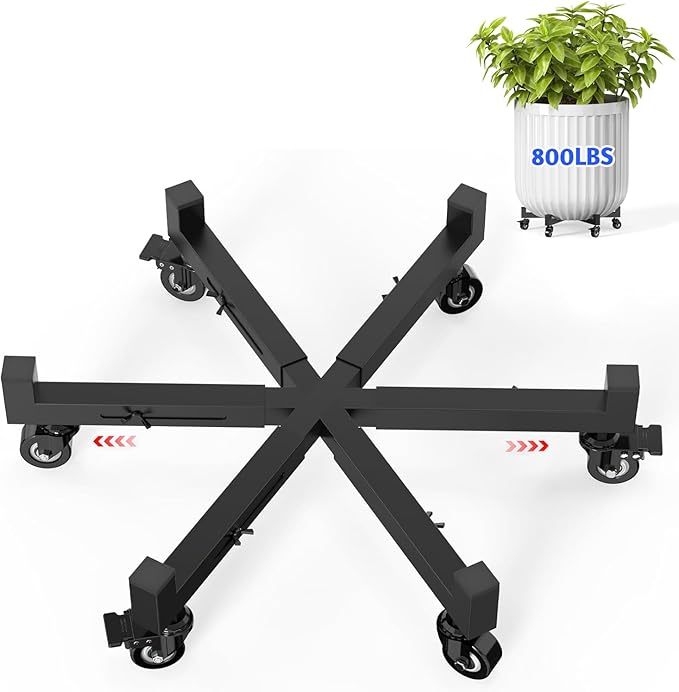 Plant Caddy With Wheels, Adjustable 16in to 23inch Metal Plant Stand | Heavy Duty Rolling Plant Dolly, With 4 Lockable Caster Wheels, For Indoor Outdoor Large Pots Planter, Holds Up to 800 Lbs