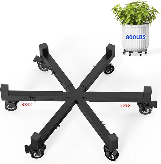 Plant Caddy With Wheels, Adjustable 16in to 23inch Metal Plant Stand | Heavy Duty Rolling Plant Dolly, With 4 Lockable Caster Wheels, For Indoor Outdoor Large Pots Planter, Holds Up to 800 Lbs
