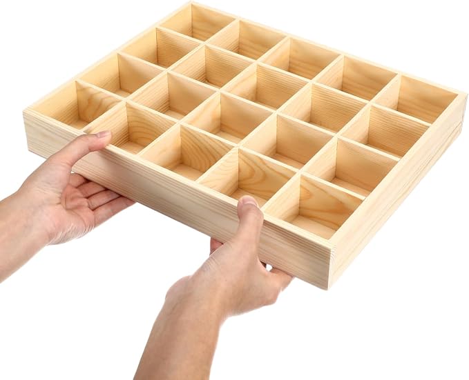 Angoily Socks Organizer Storage Box, Drawer Organizer with 20 Compartments for Underwear and Sundries, Stackable Drawer Container in Original Wooden Color 13.38 X 10.62 X 1.96 in