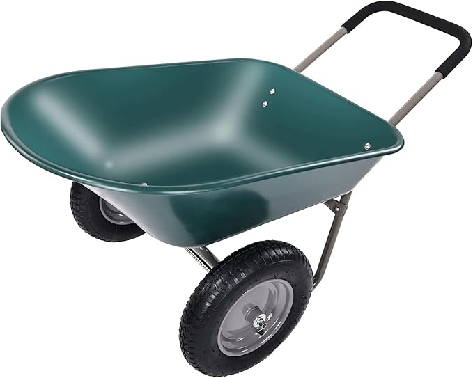 Elevon 2 Wheel Gardening Utility Wheelbarrow, Yard Cart w/ Built-in Stand, Green