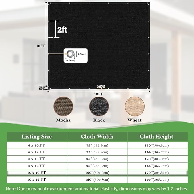 SEEYE 90% Sun Shade Cloth, 10 x 10 FT Durable Privacy Screen Shade Cover, Pergola Shade Cover with Grommets, UV Block Mesh Tarp for Plant Cover, Greenhouse, Patio, Chicken Coop, Balcony, Black