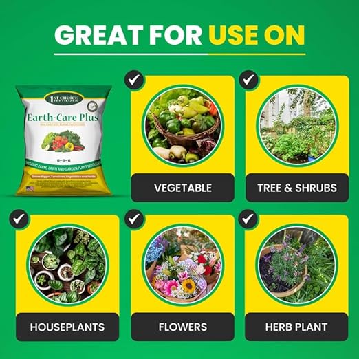 Earth-Care Plus 5-6-6 Organic Fast Acting Fertilizer for Plants - Water-Soluble Plant Food for Vegetables, Trees, Flowers - Boost Growth for Lawns, & Gardens 1728lb (432 Packs Pallet)