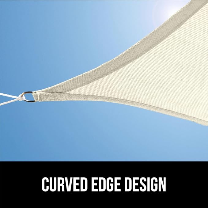 GORILLA GRIP Heavy Duty Sun Shade, UV Protection Fade Tear and Rust Resistant Rectangle Sunshade Canopy, Curved Edges Blocks Sunlight, Breathable Sail, Outdoor Patio, Lawn Garden 10x10 FT Butter Ivory