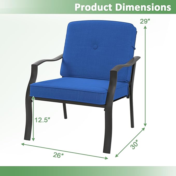 Tangkula Metal Patio Chairs Set of 4, Outdoor Dining Chairs with Seat & Back Cushions, Heavy-Duty Metal Frame, Ergonomic Patio Sofa Chair for Yard Garden Balcony Poolside (Blue)