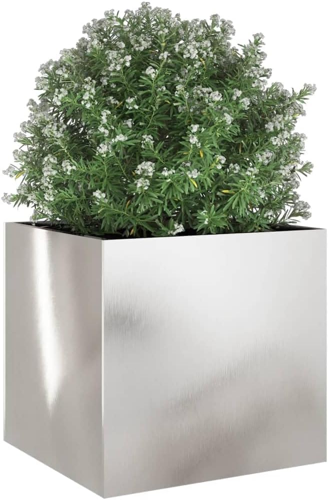 Stainless Steel Planter with Decorative Inlays Medium Size for Indoor Outdoor Plants Modern Garden Decor