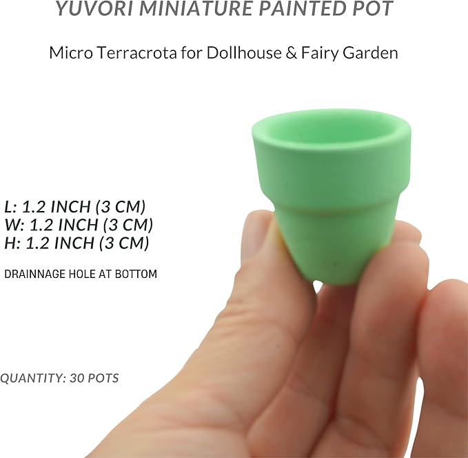 Mini Pastel Terracotta Pots for Micro Gardens – 30 Pack, 1.7” Tiny Breathable Clay Planters, Macaron Colors, for Moss, Fairy Gardens, Dollhouses, and Succulents (Painted Green, 1.2 Inch)