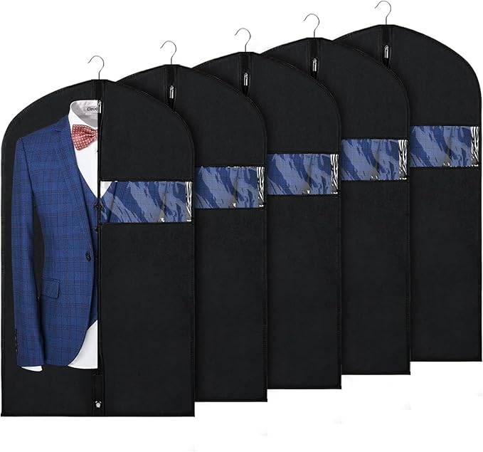 Syeeiex 40 Inch Suit Bag, Set of 5, Suit Bags for Closet Storage, Black