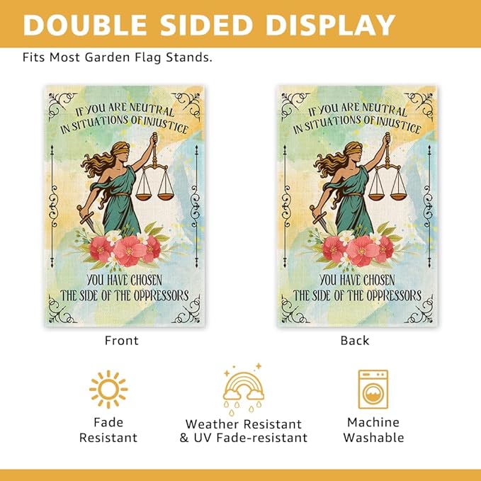 If You Are Neutral In Situations Of Injustice Garden Flag, Funny Resist Garden Flag for Outside, Social Justice Equality Women Right Feminism Liberal Banner, Feminist Gifts Lawn Porch Décor