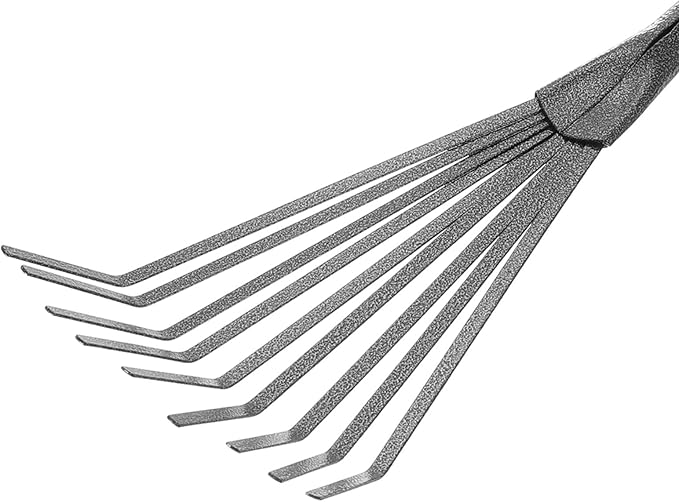 HARFINGTON 2pcs Gardening Leaf Rake 15.63" 9 Root Small Soil Tiller Grass Rake with Ergonomic Handle for Sweep Leaves Gardening Cultivating Garden Yard Flower Beds