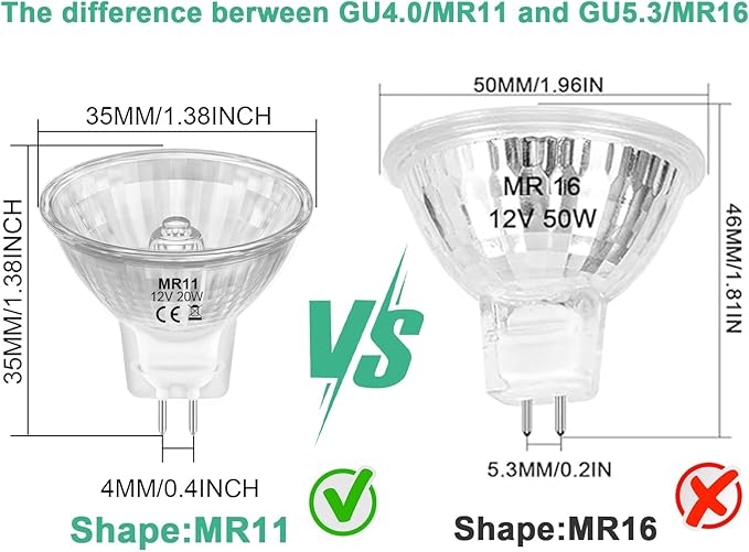 MR11 Light Bulbs, 12V 10W Halogen Light Bulbs 2 Pin, FTD Spotlight Bulb, GU4 Bi-Pin Base, Dimmable, 2700K Warm White, 2 Prong Light Bulb for Landscape, Accent, Track Lights, Fiber Optics, 2Pcs
