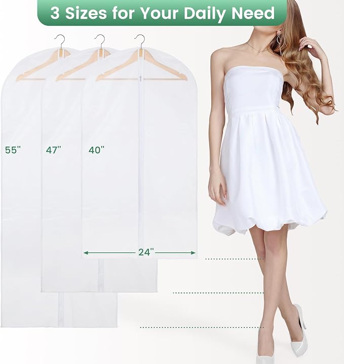 Carbrea Translucent Garment Bags for Hanging Clothes, 6 Pack