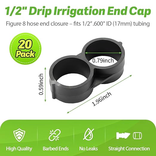RedChili 20 Pack 1/2" Drip Tubing End Clamp Fitting, End Closure In a Figure 8 Design End Cap Plug Parts Fits 1/2" 17mm Drip Tubing for Garden Lawn Irrigation System