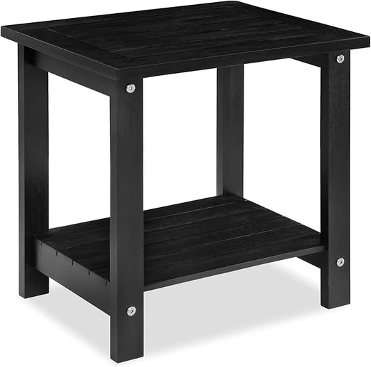 VICTORY RELAX Solid Acacia Wood Side Table with 2-Tier Storage, Weather-Resistant Outdoor Indoor End Table, Black Rustic Color Night Stand