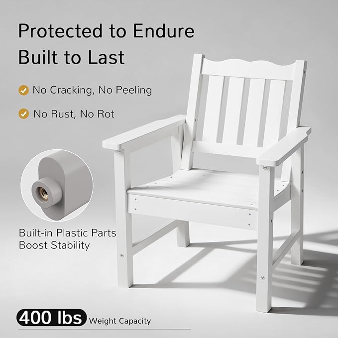 Stoog 3 Piece Patio Dining Sets, All-Weather Patio Chairs with Curved Backrest, Include 2 Garden Chairs and 1 Side Table, White