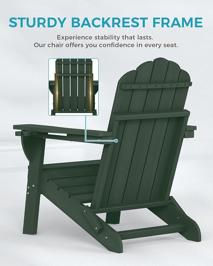 Adirondack Chairs Set of 2, HDPE Material Fire Pit Chairs, Plastic Adirondack Chairs with 2 Cup Holder, Outdoor Lawn Chair for Patio Garden, Green
