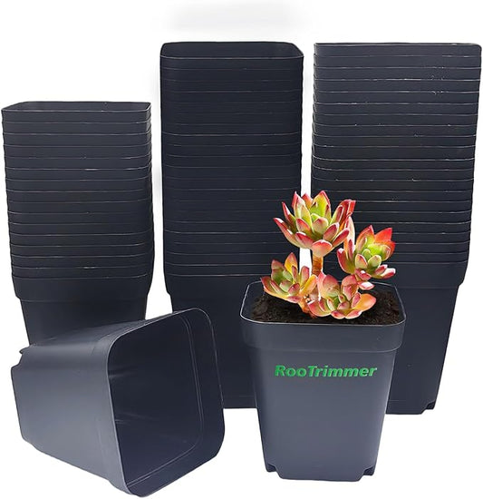 RooTrimmer Square Nursery pots 4 Inches 60Pcs, Seedling Plastic Seeds propogation Growing Pots (Black,4Inches,60Pcs)