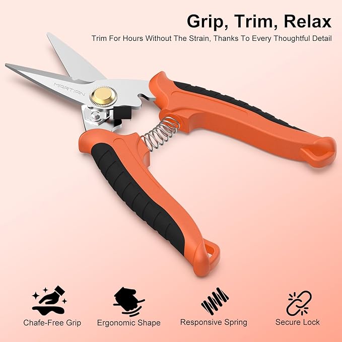 7" Heavy-Duty Multipurpose Gravity Shears – Japanese SUS420J2 Stainless Steel Micro-Serrated Blades, Ergonomic Grip for Gardening, Crafting & Studio Tasks | Safety Lock, Ambidextrous Design (straight)