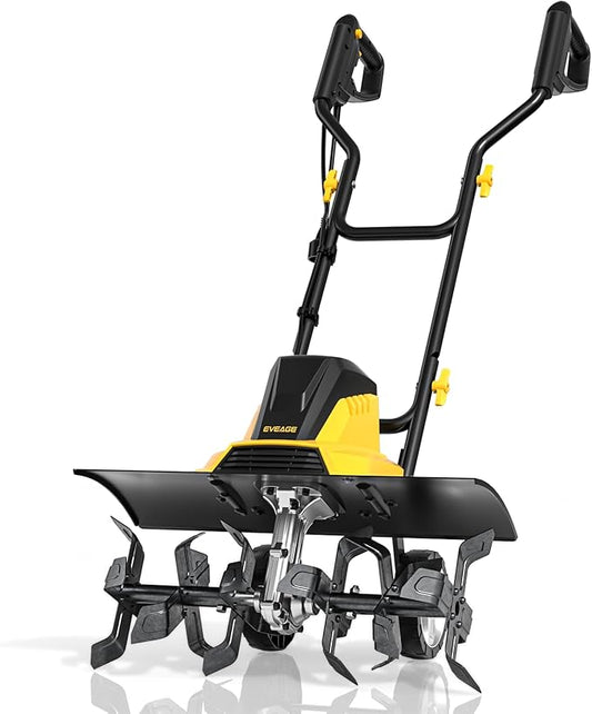 Electric Tiller for Gardening, 18-Inch 13.5-Amp Rototiller & Cultivator with 6x4 Steel Tines, 8.7" Adjustable Tilling Depth, Foldable Electric Garden Tiller with Wheels for Lawn/Yard