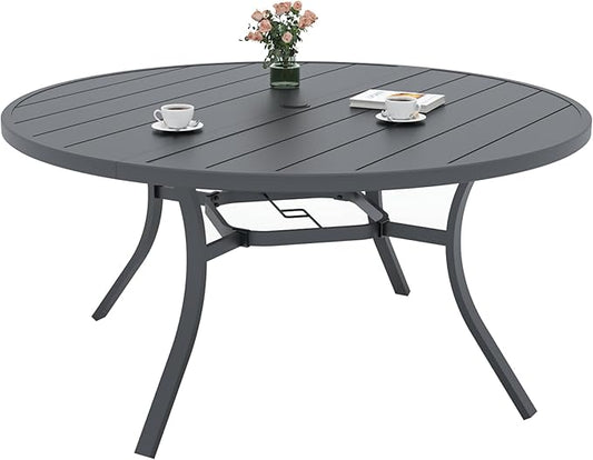 Anmutig 54" Outdoor Patio Round Dining Table Suit for 6-8 Person, 4.5ft Black All Weather Metal Table