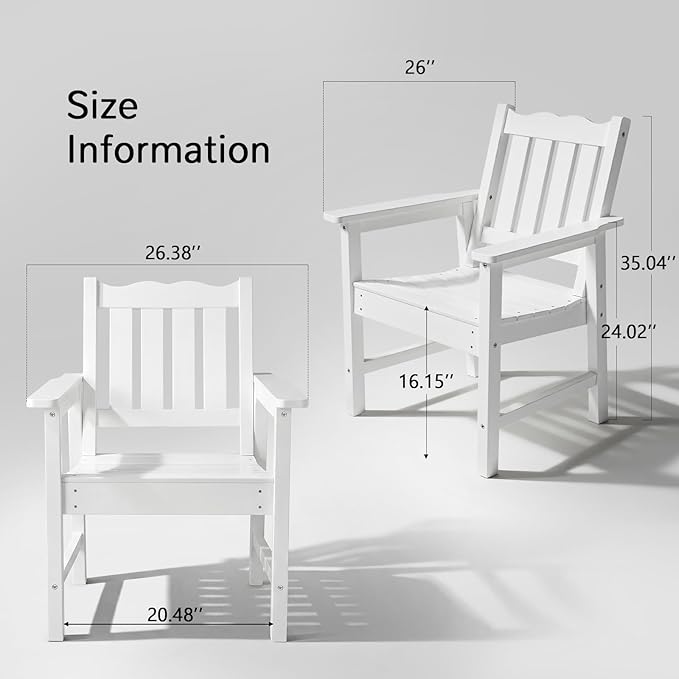 Stoog Oversized Patio Chair, All-Weather Outdoor Chairs with Curved Backrest, 400 lbs Support Patio Dining Chair, for Backyard, Garden, Porch, Deck and Balcony, White