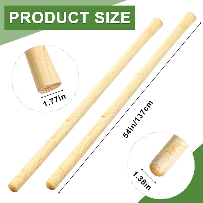 Lasnten 2 Pcs Solid Wood Replacement Handle for Round Eye Hoe 54 Inches/ 137 cm Grub Hoe Handle for Garden Shovel Tool Digging Spading Fork Rake Gardening Weeding, natural