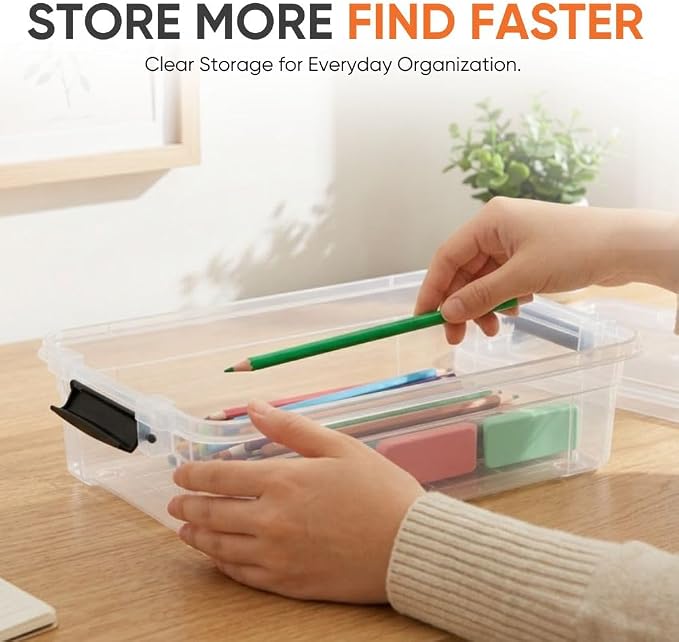 Superio 2.3 Quart Clear Plastic Storage Containers with Lids, Stackable Organizer Bins, BPA-Free Storage Boxes for Home, Office, Dorm & Classroom, 3 Pack