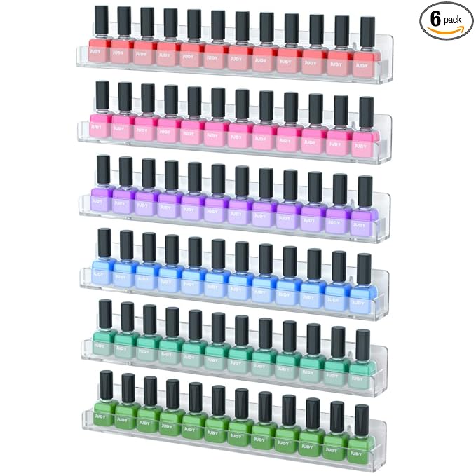 NIUBEE Nail Polish Organizer Wall Mounted, Nail Polish Shelves, 15" 6 Pack