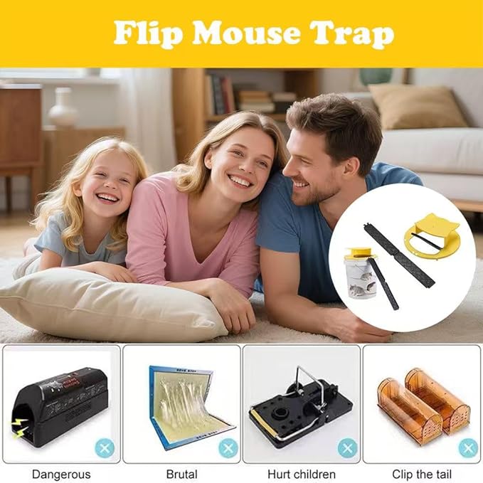 Mouse Trap Bucket - Mouse Traps Indoor for Home - Multi-Catch, Auto-Reset, Humane or Lethal Rat Trap - 5 Gallon Bucket Compatible-2Pack