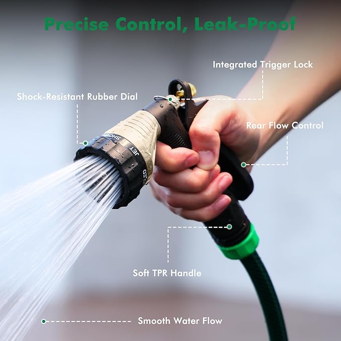 RESTMO Garden Hose Spray Nozzle, Water Hose Nozzle Heavy Duty, High Pressure Hand Sprayer with 6 Adjustable Watering Patterns, Slip Resistant for Watering Plants, Car Washing & Pet Showering, Black