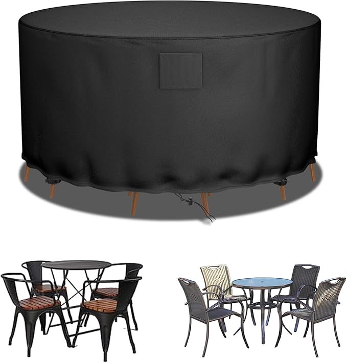 Falflor Round Patio Table & Chair Cover - 600D Oxford, Waterproof, Windproof, Anti-UV - 50''D x 28''H