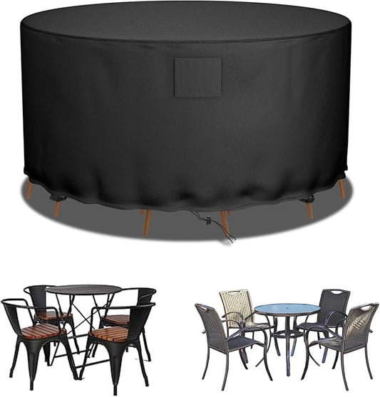 Falflor Round Patio Table & Chair Cover - 600D Oxford, Waterproof, Windproof, Anti-UV - 50''D x 28''H