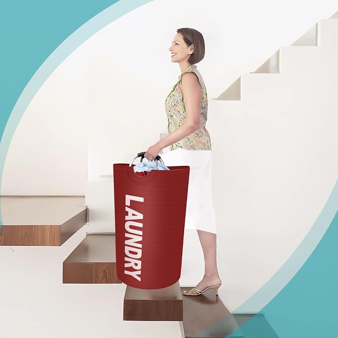 90L Large Laundry Basket, Dirty Clothes Waterproof Laundry Hamper, Red | Collapsible Laundry Basket with Foam Protected Aluminum Handles for Laundry Dorm Family, Black Dirty Clothes Hamper
