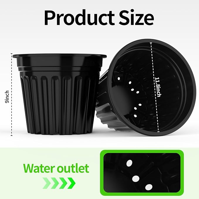 50 Pcs 5 Gallon Planter Nursery Pots, Seed Starting Pot Plastic Flower Seedling Pots with Drainage Holes Flexible Plant Container for Indoor Outdoor Garden Lawn Yard Plants Seedlings (50, 5 Gallon)