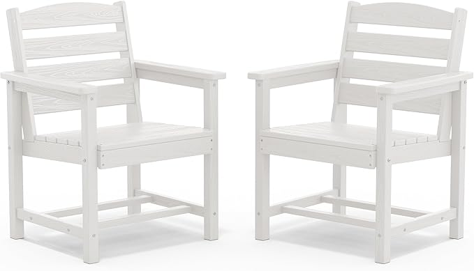 SERWALL Outdoor Dining Chairs Set of 2, All-Weather HDPE Patio Chairs, White