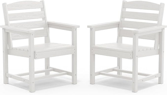 SERWALL Outdoor Dining Chairs Set of 2, All-Weather HDPE Patio Chairs, White