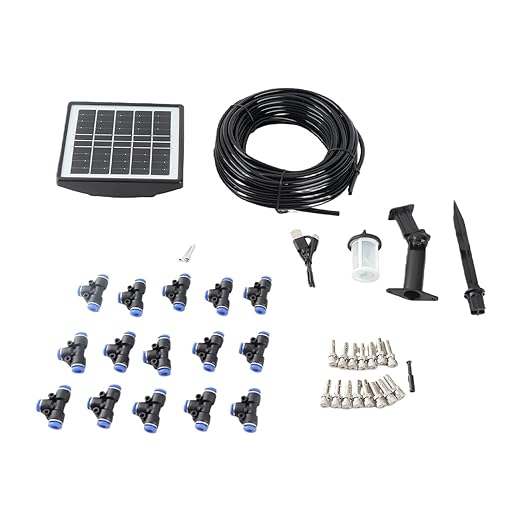 Solar Spray Irrigation System Kit, Automatic Self Watering System, Solar Powered, Weather Suitable for Greenhouse Garden Lawn