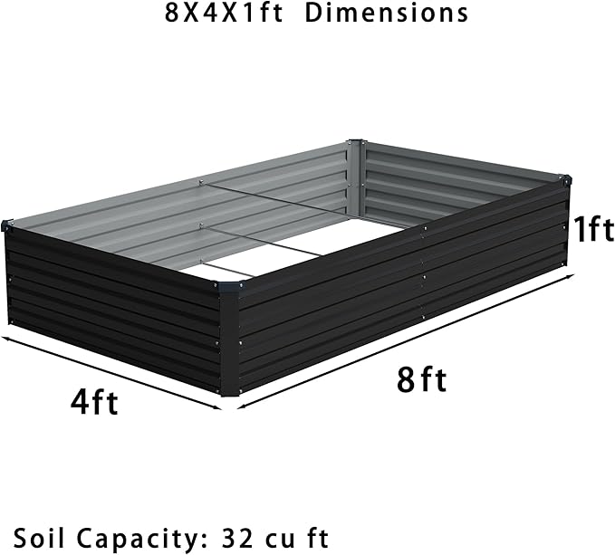 Foxlang 8x4x1ft(2 Pack) Galvanized Raised Garden Bed,Outdoor Planter Box Metal Patio Kit Planting Bed for Vegetables Flowers Herb,Black