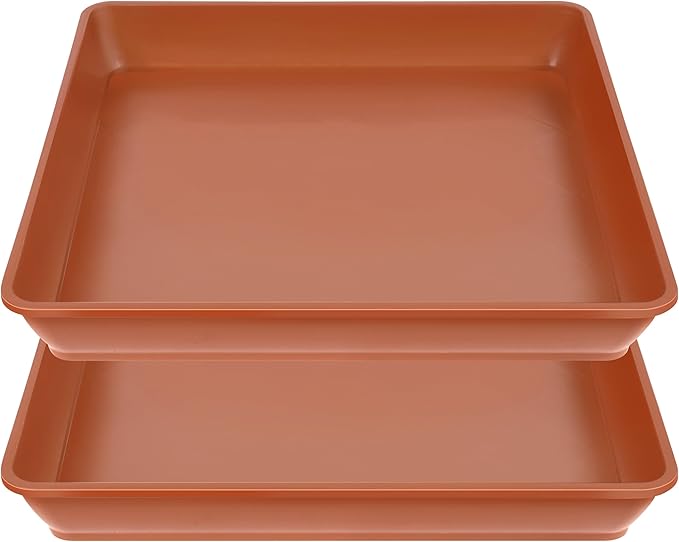 LWALRS 2 Pack Square Plant Saucer 20 22 Inch, Extra Large Plant Saucers, Heavy Plastic Water Tray Tor Plants, Planters for Indoors and Outdoors Plants, Deep Plant Trays for Pots (20 inch, Terracotta)