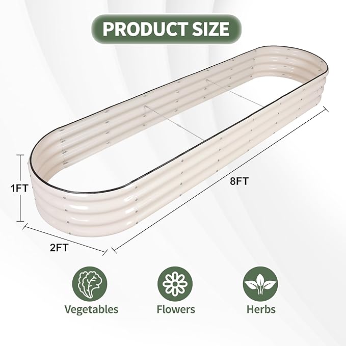 1MORE Galvanized Raised Garden Bed- Planter Garden Boxes Outdoor, Raised Beds for Gardening,Metal Garden Bed Kit for Vegetables Flower, Planter Raised Beds.8x2x1ft White-2pcs