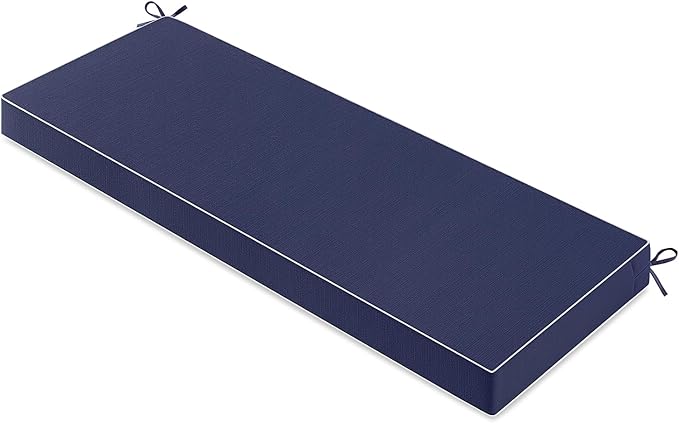 MIULEE Navy Outdoor Bench Cushion 48x18x3 Inch Waterproof 3-Year Color Fastness Patio Furniture Cushions for Porch Swing, Garden Bench Sofa Couch with Adjustable Ties No Slip Design